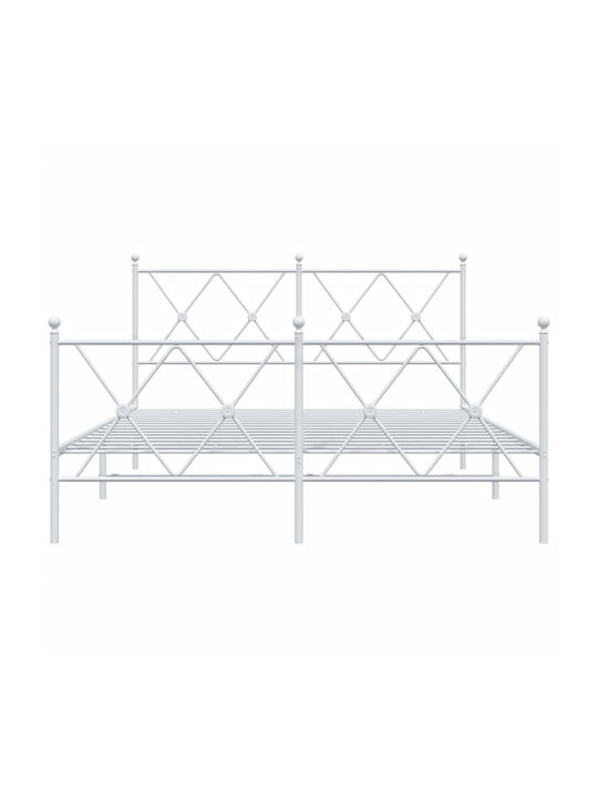 Double Metal Bed White with Slats for Mattress 137x190cm