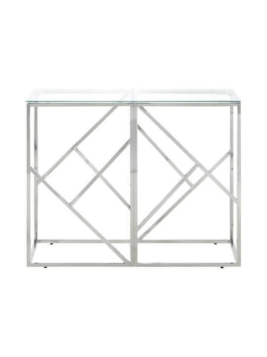 Console Table Metal with Glass Surface Silver L90xW40xH70cm