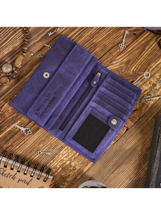 Paolo Peruzzi Vintage Leder Damen Geldbörse Geschenkset Marineblau Schlüsselanhänger