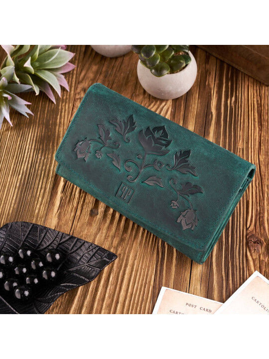 Gift Set Women's Vintage Leather Wallet Green Keychain Paolo Peruzzi Zup-104-gr