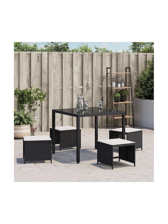 Gartenhocker Würfel Außengebrauch Rattan mit Kissen Schwarze 4 Stück 40x40x35cm
