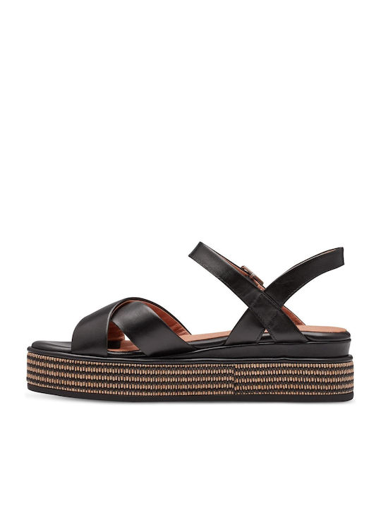 Marco Tozzi Leather Women's Flat Sandals Flatforms in Black Color