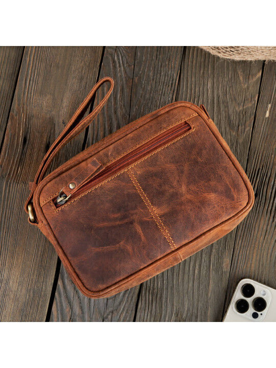 Leather Men's Bag Handbag Brown