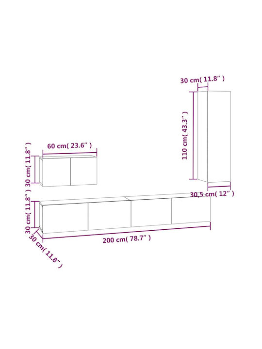 Wohnzimmer TV-Einheit Smoky Oak L30.5xB30xH110cm