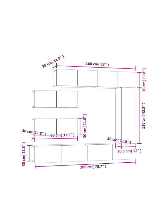 Wohnzimmer TV-Einheit Smoky Oak L100xB30xH30cm