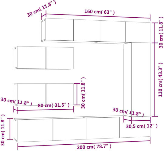 Living Room TV Unit Smoky Oak L100xW30xH30cm
