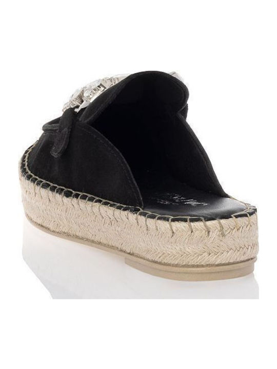 Flat Leather Mules in Black Color
