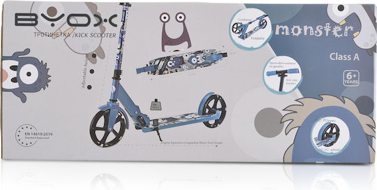 Byox Kids Scooter Foldable Monster 2-Wheel for 6+ Years Blue