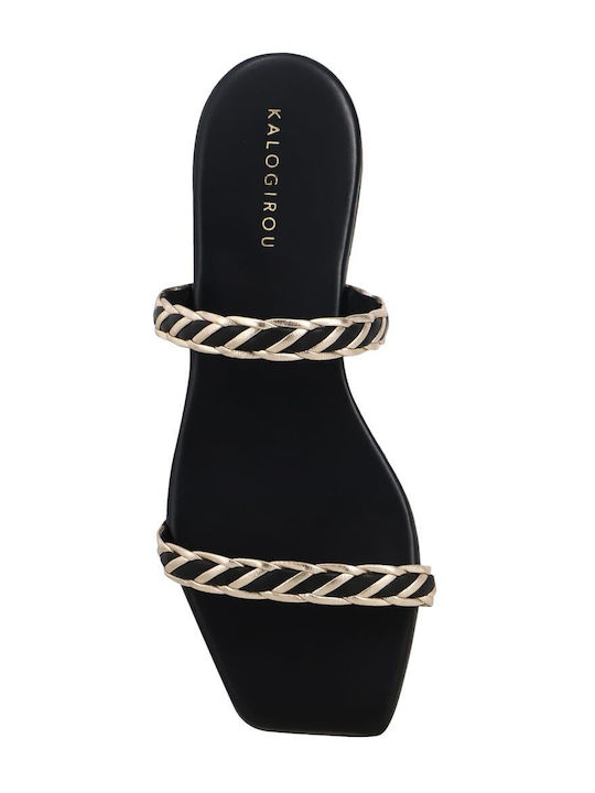 Leder Flache Sandalen für Damen in Schwarz Farbe