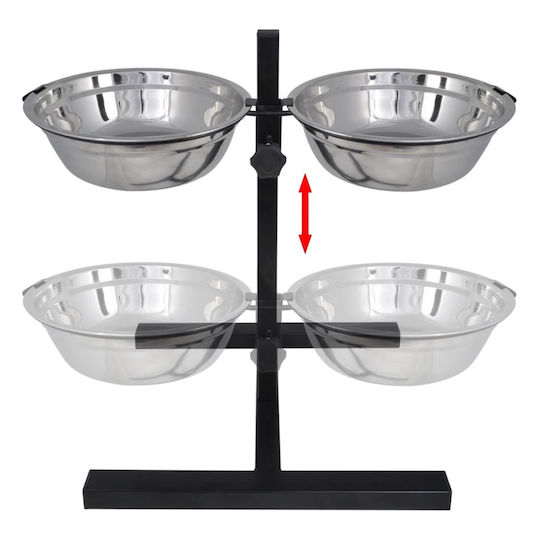 vidaXL Stainless Steel Food & Water Bowl for Dog & Cat 2 x 1lt 10cm 2 Pieces