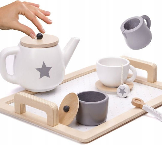 Children's Wooden Tea Set Zola Montessori Role Play Accessories Included Cream Brown