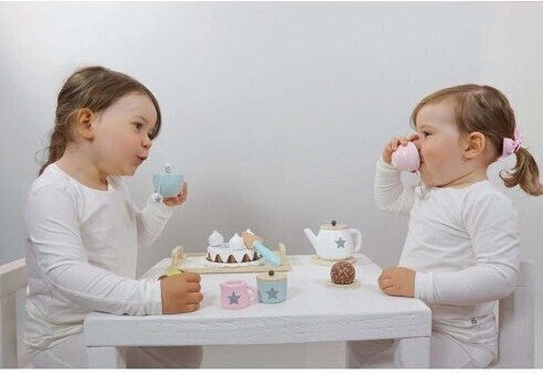 Children's Wooden Tea Set Zola Montessori Role Play Accessories Included Cream Brown