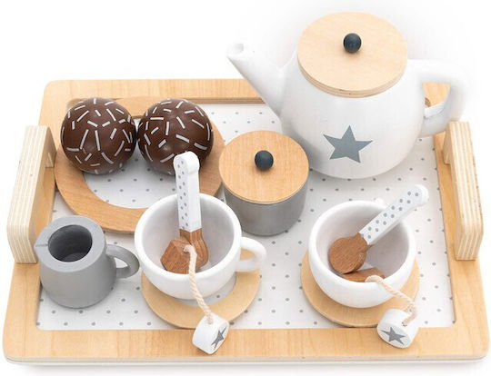 Children's Wooden Tea Set Zola Montessori Role Play Accessories Included Cream Brown