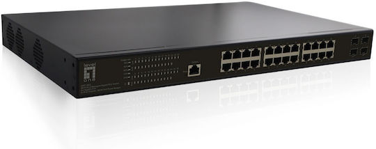 Level One GEP-2861 Managed L2 PoE+ Switch with 24 Gigabit (1Gbps) Ethernet Ports and 4 SFP Ports