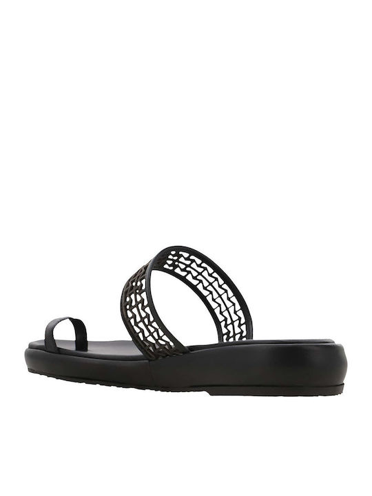 Leder Flache Sandalen für Damen in Schwarz Farbe