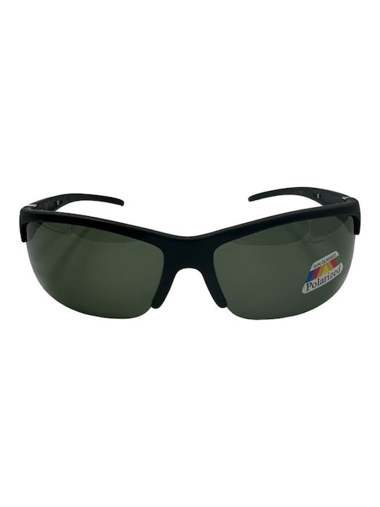 V-store Men's Sunglasses with Black Plastic Frame and Green Polarized Mirror Lens POL8091GREEN