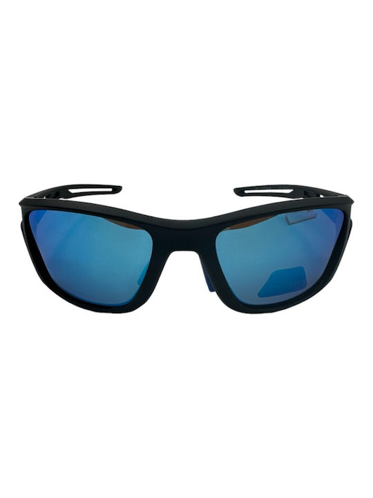 V-store Sunglasses with Black Plastic Frame and Blue Polarized Mirror Lens POL3051-02