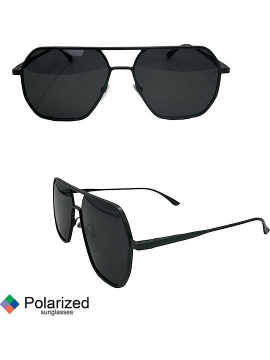 V-store Unisex Sunglasses with Black Metal Frame and Black Polarized Mirror Lens POL7701-01