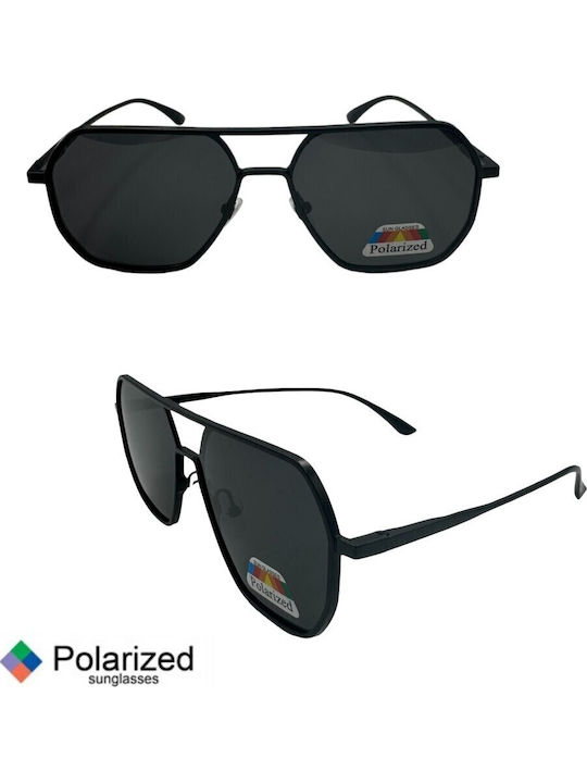 V-store Unisex Sunglasses with Black Metal Frame and Black Polarized Mirror Lens POL7701-02