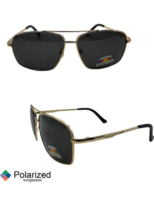 V-store Unisex Sonnenbrille mit Gold Metall Gestell und Gray Polarisiert Linse