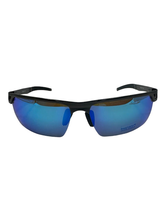 V-store Men's Sunglasses with Black Plastic Frame and Blue Polarized Mirror Lens POL9503BLUE