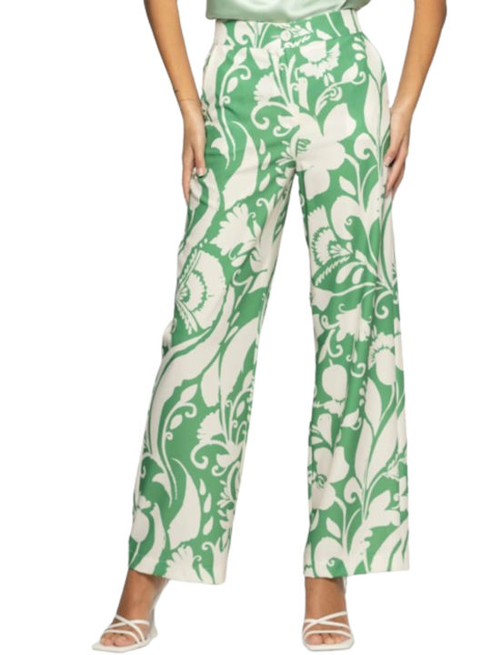 kocca Damen Stoff Hose Schlag Blumen Bianco/verde