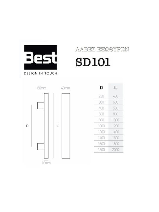 Σετ Πόμολα Θωρακισμένης Πόρτας Best Sd101 Νίκελ Μαύρο Ματ Νίκελ Ματ Απόσταση Κέντρων D Μήκος Λαβής L 1000/1200mm Best Κράμα Ψευδαργύρου