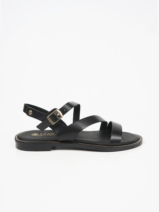 Leather Sandals with Gold Detail Black 15110