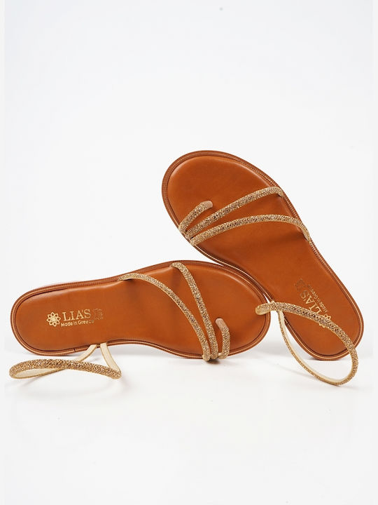 Sandals with Strass on Straps Gold 15089