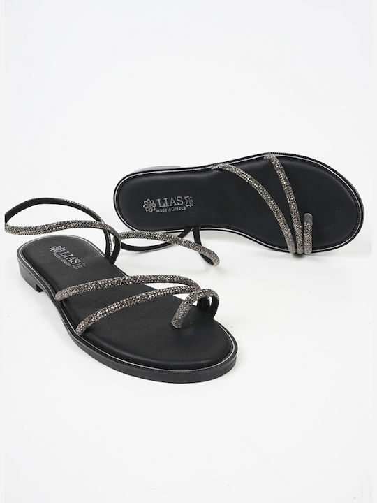 Strass Sandals with Straps Black 15089