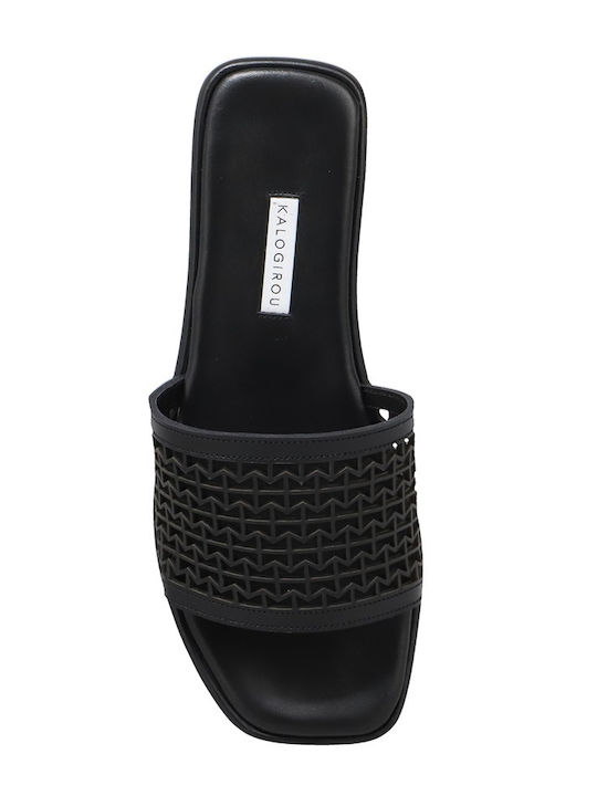 Leder Flache Sandalen für Damen Flatforms in Schwarz Farbe