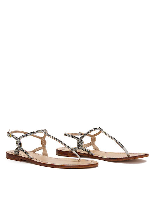 Maliparmi Leder Damen Flache Sandalen in Silber Farbe