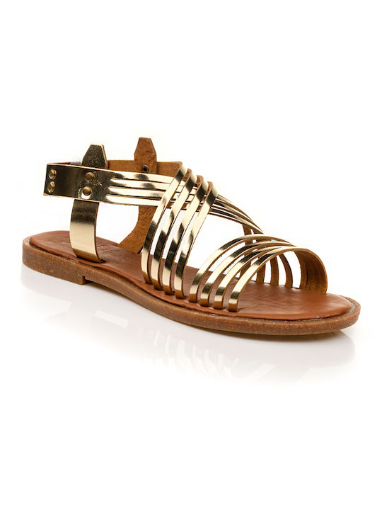 Boxer Leather Women's Flat Sandals in Gold Color