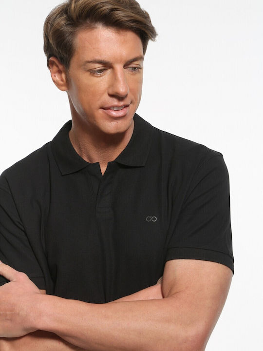 Double Men's Short Sleeve Blouse Polo BLACK