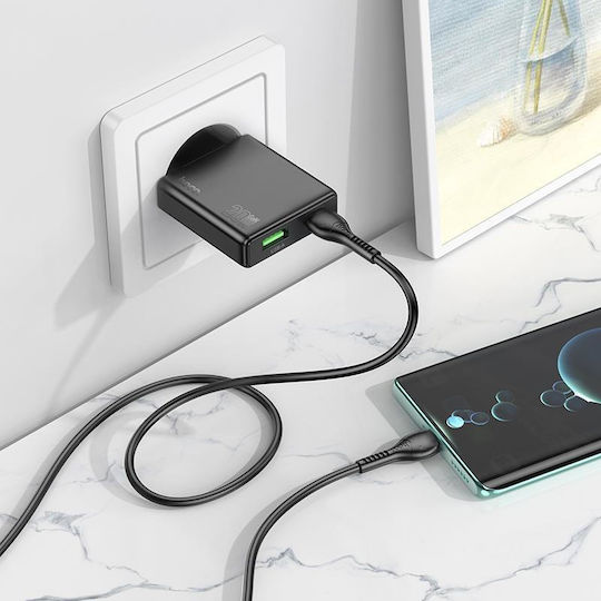 Hoco Charger with USB-A Port and USB-C Port and Cable USB-C - USB-C 20W Power Delivery / Quick Charge 3.0 Blacks (N38 Delgado)