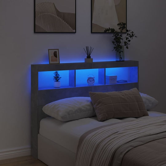 vidaXL LED Табла за легло от дърво, сива, 140x102 см