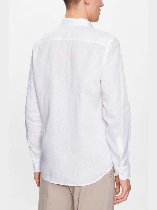 Guess Men's Shirt Long Sleeve Linen Pure White