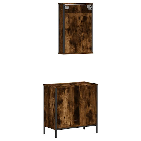 vidaXL Πάγκος με Νιπτήρα & Καθρέπτη Μ42xΒ12xΥ60cm Καπνιστή Δρυς