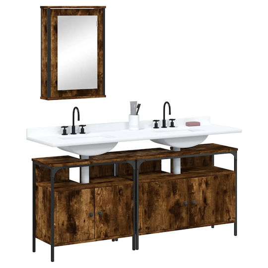 vidaXL Waschtisch mit Waschbecken & Spiegel L42xB12xH60cm Smoky Oak