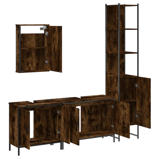 vidaXL Waschtisch mit Waschbecken, Spiegel & Säule L42xB12xH60cm Smoky Oak