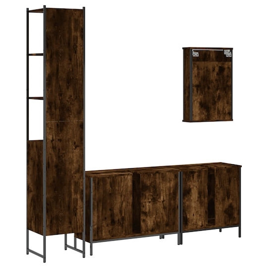 vidaXL Waschtisch mit Waschbecken, Spiegel & Säule L42xB12xH60cm Smoky Oak