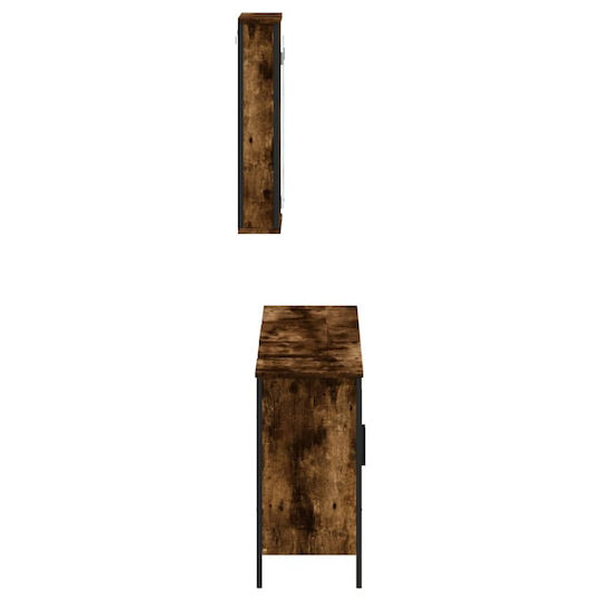 vidaXL Πάγκος με Νιπτήρα & Καθρέπτη Μ42xΒ12xΥ60cm Καπνιστή Δρυς