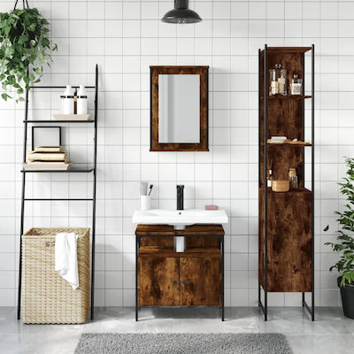 vidaXL Bench with Washbasin, Mirror & Column L42xW12xH60cm Smoky Oak