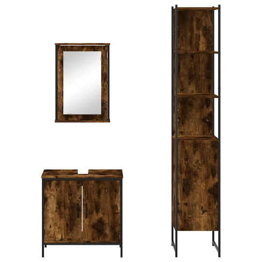 vidaXL Waschtisch mit Waschbecken, Spiegel & Säule L42xB12xH60cm Smoky Oak