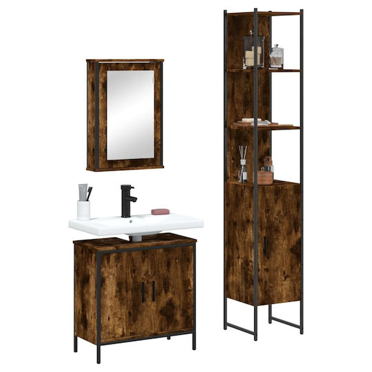 vidaXL Waschtisch mit Waschbecken, Spiegel & Säule L42xB12xH60cm Smoky Oak