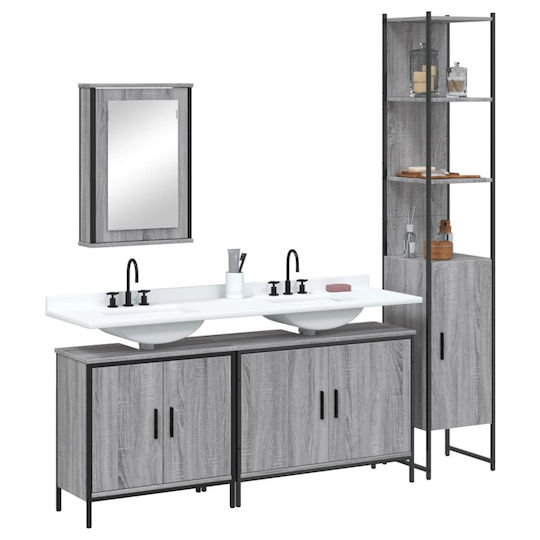 vidaXL Waschtisch mit Waschbecken, Spiegel & Säule L42xB12xH60cm Gray