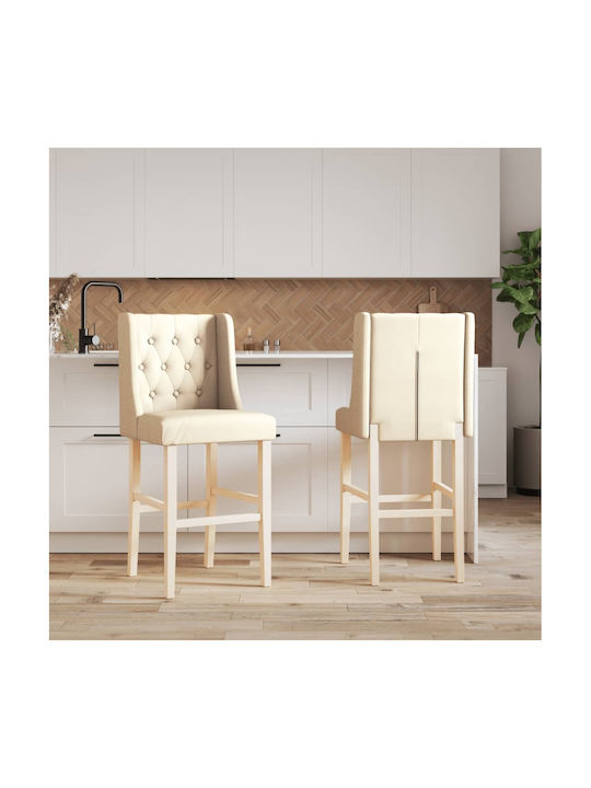 Stool Bar with Backrest Upholstered with Fabric Massif Wood 2pcs