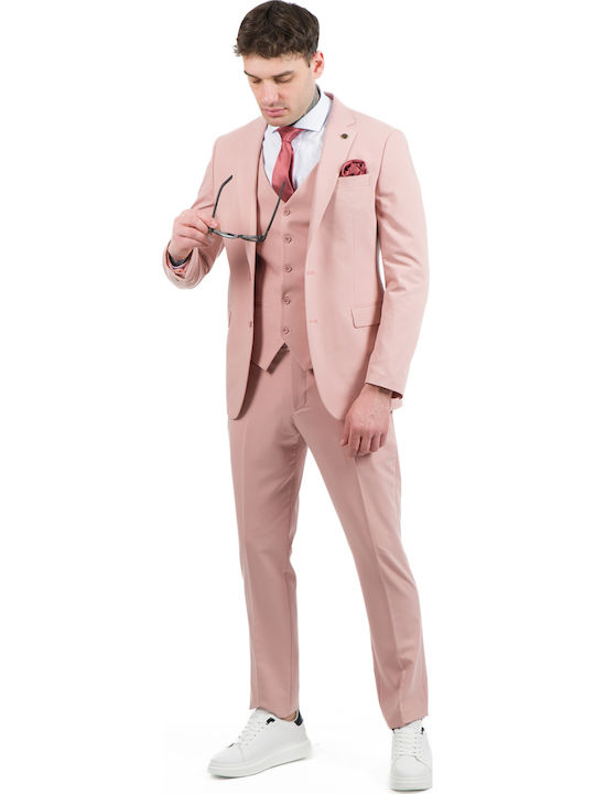 Men's Suit with Vest Pink