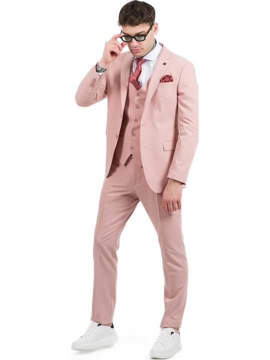 Men's Suit with Vest Pink