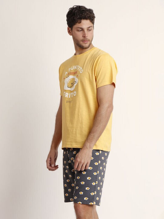 Admas Men's Summer Cotton Pajamas Set Yellow